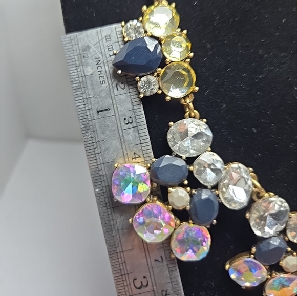 J CREW Faceted Crystals Gold Tone Statement Bib Chain Necklace Navy Adjustable - Picture 6 of 8